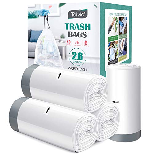 26 Gallon 220 Counts Strong Drawstring Trash Bags Garbage Bags by Teivio Bathroom Trash Can Bin Liners Small Plastic Bags for home office kitchenfit 10 Liter 2253 Gal