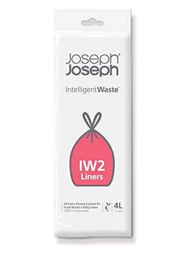 Joseph Joseph 30007 Intelligent IW2 Bin Liners Custom Fit Bags for Food Waste Caddy 1 Gallon  4 Liter 100 Compostable Pack of 50 Clear