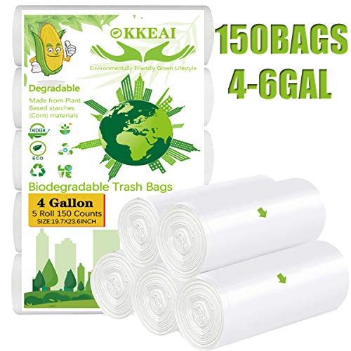 OKKEAI Wastebasket Liners45 Gallon Trash Bags Small Can Liners Garbage BagsBathroom Small Biodegradable Trash Bags for Office KitchenWhite150 CountsFits 4-5 Gallon Bins