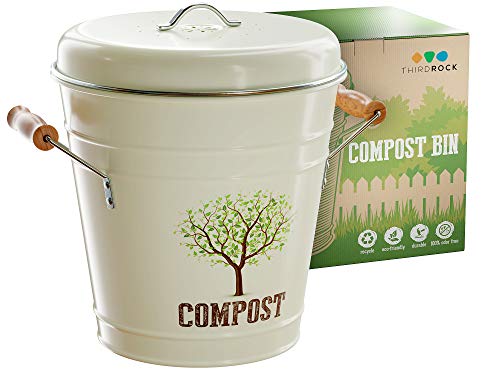 Third Rock Compost Bin for Kitchen Counter - 13 Gallon 5 Liter  Premium Dual Layer Powder Coated Carbon Steel Compost Bin Countertop Bucket  Includes Charcoal Filter Removeable Inner Pail Liner