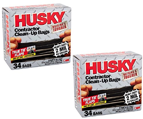Pack of 2 - Husky Heavy Duty Contractor Trash Bags 42 Gallon 34 Ct