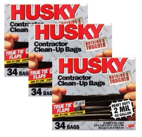 Pack of 3 - Husky Heavy Duty Contractor Trash Bags 42 Gallon 34 Ct