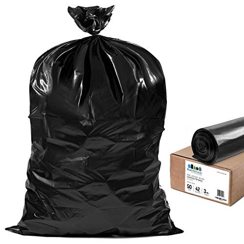 Plasticplace Contractor Trash Bags 42 Gallon │ 30 Mil │ Flaps │ Black Heavy Duty Garbage Bag │ 326 x 476 50 Count