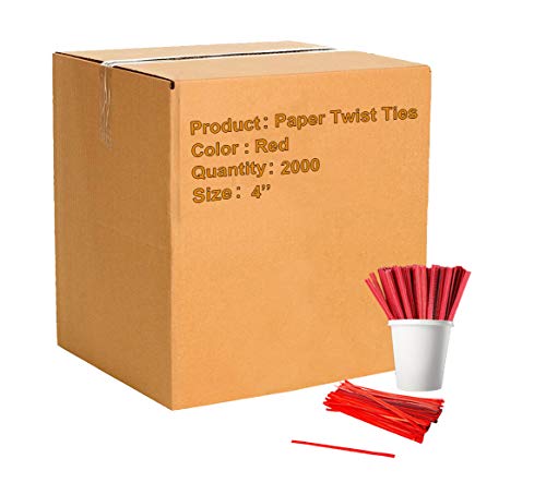 APQ Pack of 2000 Paper Twist Ties 4 Standard Red-Colored Twist Ties 4 for Various Plastic Trash Bread Bags Paper Coated Metal Ties Bendable Versatile Strong Wire Ties for Tying Gift Bags Bulk