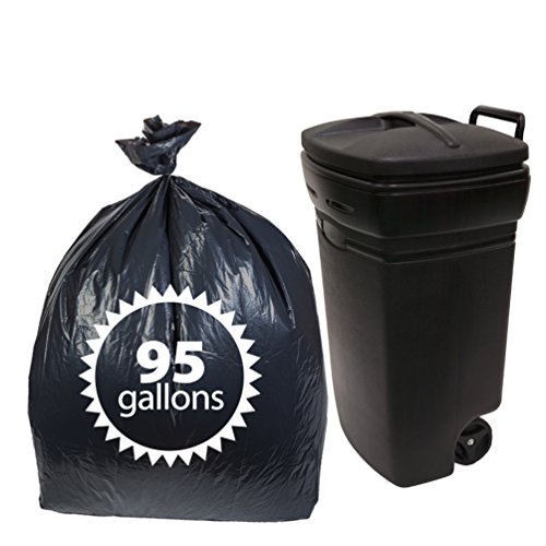 Primode Black Plastic 95 Gallon Trash Bags 25 Count Extra Heavy Duty Garbage Bag for Indoor Or Outdoor UseMADE in The USA