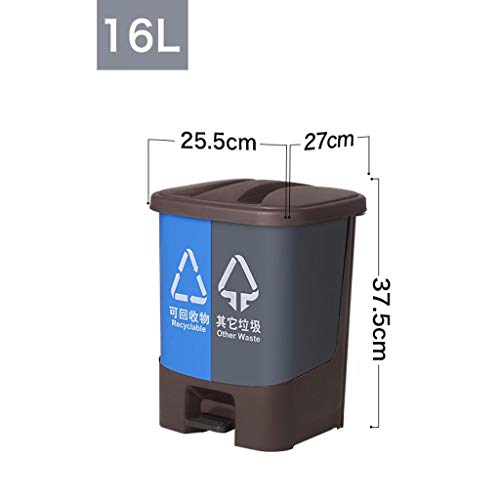 WQEYMX Outdoor Trash can Classified Trash can Household Kitchen Office Foot Recyclable Plastic bin Double Barrel 16L Wheeled Trash can Color  B Size  16L