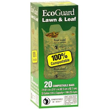 Ecoguard City Of Houston Approved - Compostable Lawn & Leaf Bags 33gallon - 20 Pack