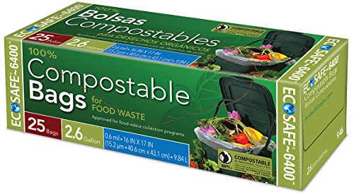 Ecosafe Compostable Food Scrap 2.6 Gallon Garbage Bags 25 Count Green - No Twist Ties Added