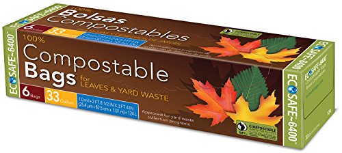 Ecosafe Compostable Large Trash 33 Gallon Garbage Bags 6 Count Green - No Twist Ties Added