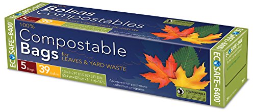 Ecosafe Compostable Lawnamp Leaf 39 Gallon Garbage Bags 5 Count Green - No Twist Ties Added