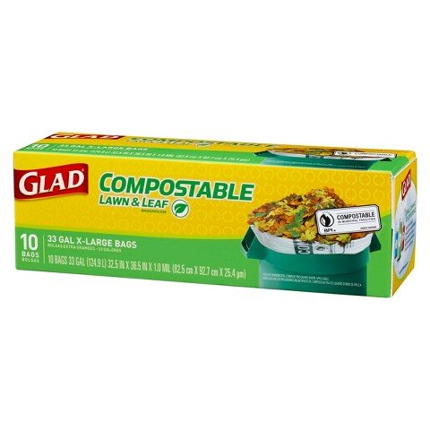 Glad Compostable Lawn And Leaf Extra Large Trash Bags, 33 Gallon, 10 Count
