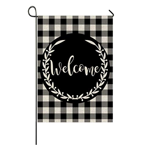 Auomily Welcome Garden Flag Vertical Double Sided Black White Buffalo Plaids Inspirational Quotes Burlap Garden Yard Banner Lawn Outdoor Decoration 125 x 18 Inch Welcome-Buffalo Plaids