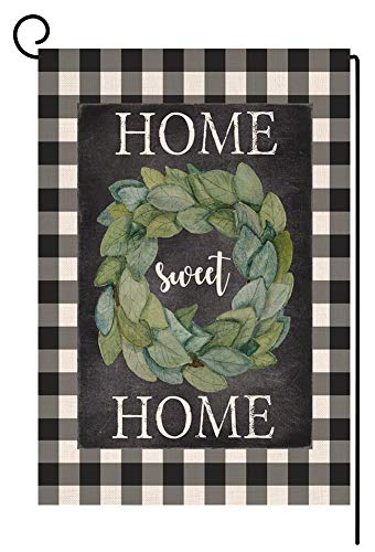 BLKWHT 114391 Buffalo Magnolia Home Sweet Home Small Garden Flag Vertical Double Sided 125 x 18 Inches Autumn Fall Burlap Yard Outdoor Decor