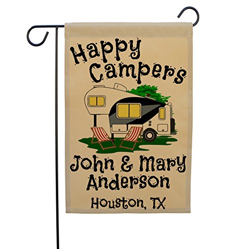Happy Campers 5th Wheel Personalized Campsite Sign Garden Flag Customize Your Way BlackGray
