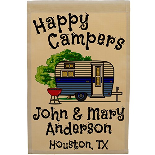 Happy Campers Personalized Campsite Welcome Sign Garden Flag Blue Camper