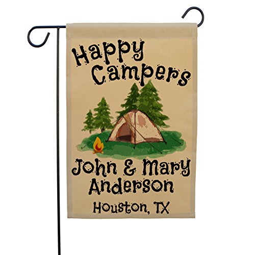 Happy Campers Personalized Tent Campsite Sign Garden Flag Customize Your Way White Tent