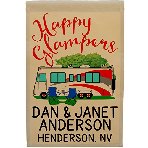 Happy Glampers Personalized Campsite Sign Motorhome Garden Flag Customize Your Way RedGray Motorhome