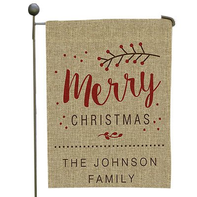 Merry Christmas Personalized Burlap Garden Flag