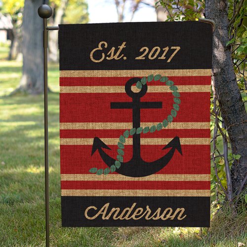Personalized Nautical Burlap Single Sided Garden Flag 18 x 125 All Weather