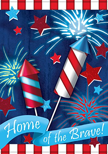 Toland - Home Of The Brave - Decorative Patriotic Summer Independence Firework USA-Produced Garden Flag