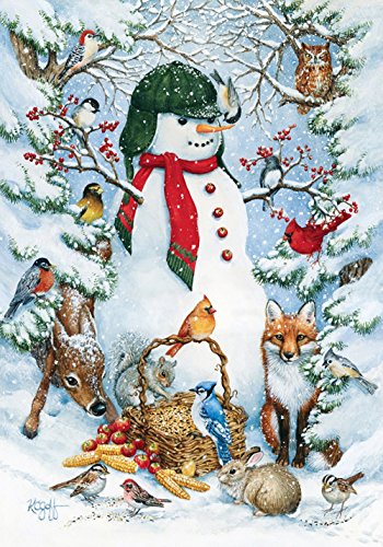 Toland - Woodland Snowman - Decorative Peace Winter Animals Snow Forest Usa-produced House Flag