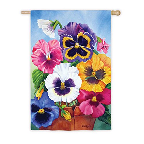 Pansy Flowers in Terra Cotta Pot Decorative Outdoor Flag 43 x 29