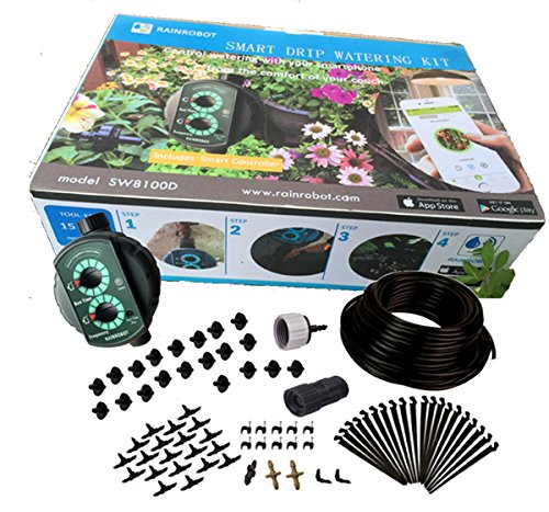 RainRobot SW8100D Smart Drip Irrigation SystemFull Kit for Containers Hanging Baskets Flower Beds Vegetable Gardens etcIndoorOutdoor