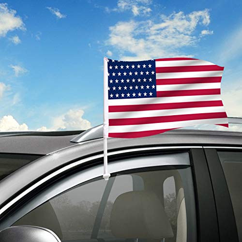 BANNER BUZZ MAKE IT VISIBLE USA American Car Flag Window Clip Flag 18 X 12 Including Poles for Patriotic Sports Events Parades Premium - Double Side Printing Single