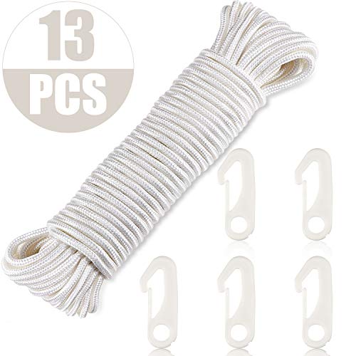 Willbond 80 Ft Flagpole Rope and 12 Pieces Flag Pole Clip Flagpole Snap Hook Clips for Attaching Flag to Flagpole White