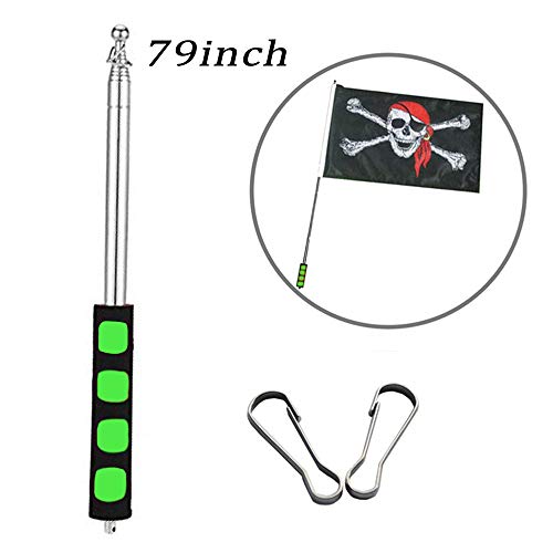 godehone Telescoping FlagpoleStainless Steel Banner Tour Guide Teachers Flag Sign Collapsable Pole 79 1 pc，with 2 Pack Flag Pole Clip Snaps Hook