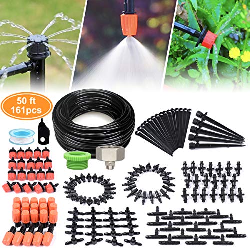 DIY Garden Drip Irrigation Kit Plant Watering System with 50ft 14-inch Blank Distribution Tubing Hose Atomizing Nozzles Drippers