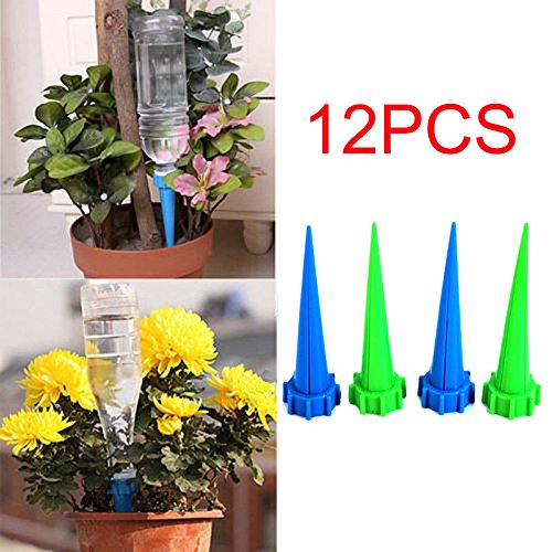 NIHAI 12pcs Self-Watering Watering Irrigation Device Plant Flower Garden Automatic Drip Sprinklers Watering System for Indoor and Outdoor Garden Home Office Plants- 135x32cm