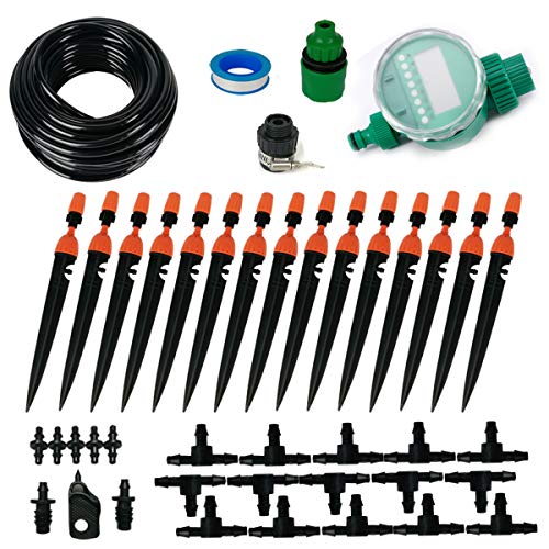 Auto Drip Irrigation System 14 Blank Distribution Tubing Watering Drip Kit with Timer 2-Types Plant Irrigation Kit Garden Irrigation System Micro Irrigation for Flower Lawn Plants50 FT
