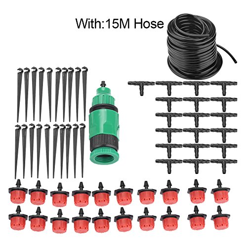 Jeffergarden Garden Lawn Greenhouse Micro Irrigation System Kit Plants Watering Hose Nozzle Sprinkler DIY Plant Garden Hose Watering Kit15M