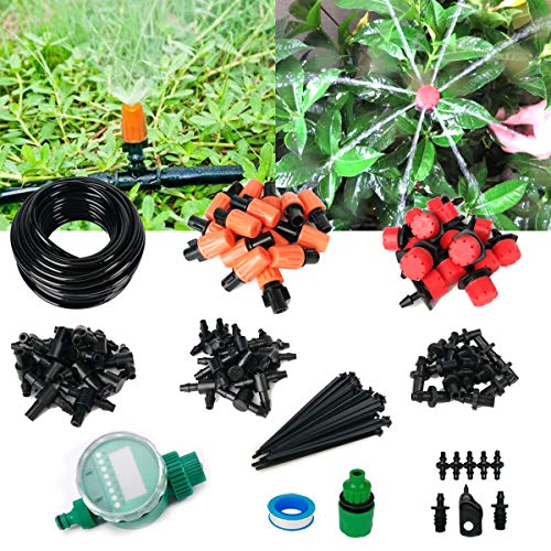 Auto Watering Drip Kit with Timer 14 Blank Distribution Tubing Plant Irrigation Kit 2 Types Nozzle Auto Garden Irrigation System Micro Drip Irrigation System Irrigation Spray for Flower Lawn