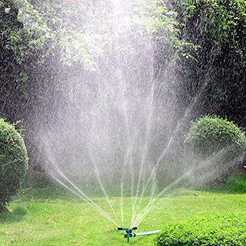 Blisstime Lawn Sprinkler Automatic 360 Rotating Garden Water Sprinklers Lawn Adjustable 3 Arms Sprayer Irrigation System Leak-Proof Design and Spike Base