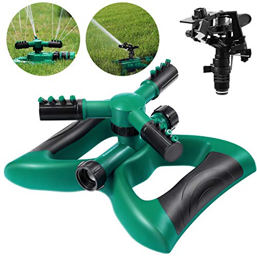 Homemaxs Lawn Sprinkler 3 Arm with Impact Sprinkler Automatic 360 Degree Rotating Adjustable Angle and Distance Garden Water Sprinkler Lawn Irrigation System