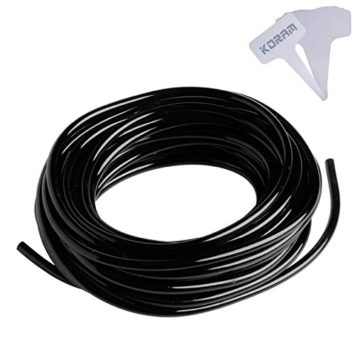 Koram Drip Irrigation 1/4" Blank Distribution Tubing Drip Watering Hose 100' Roll With Plant Garden Labels
