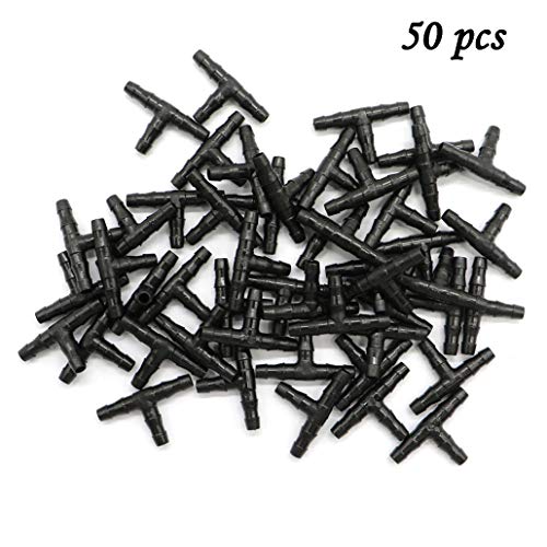 Fly Array Standard Gardening Tee 50 Pack Barbed Connectors Tee Connectors for Irrigation Hose Water Pipe Joints Watering System