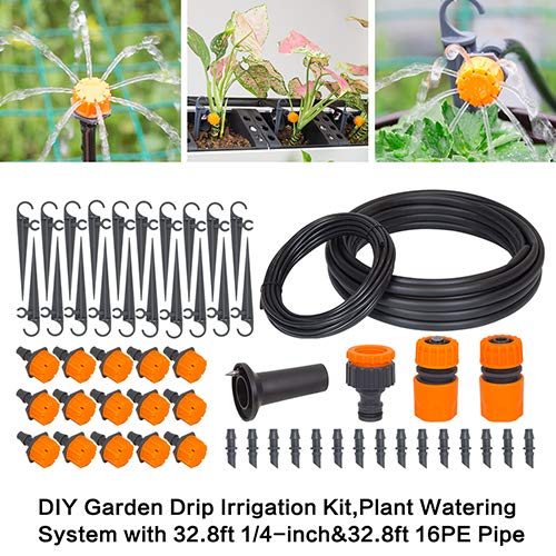 Garden Adjustable Plant Watering Drip Irrigation Kits with 14Blank Distribution Tubing Hose 、 12 PE Hose and All AccessoriesWatering System Set for Garden Greenhouse Flower BedPatioLawn