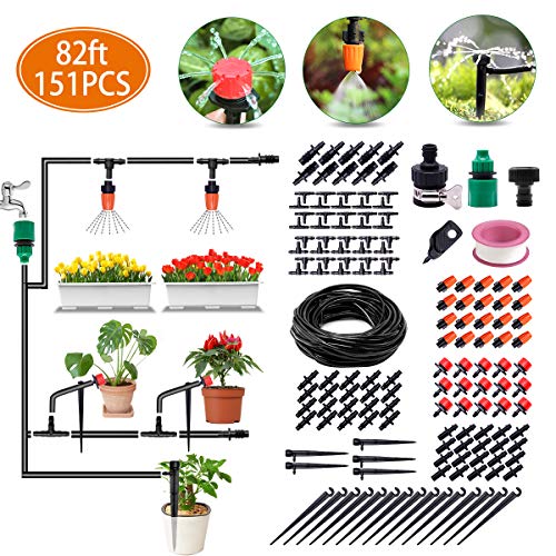 Irrigation System 82ft Drip Irrigation Kit DIY Micro Automatic Watering System with 14 Inches Blank Distribution Tubing Hose Adjustable Saving Water Dripper Sprinkler Set for Garden Greenhouse