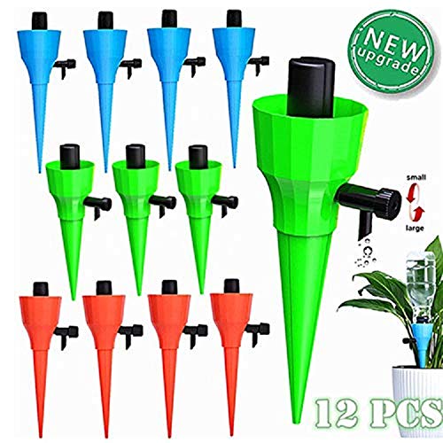 AIVS Self Plant Watering Spikes Devices Automatic Irrigation Equipment Plant Waterer with Slow Release Control Valve Adjustable Water Volume Drip System for Home and Vacation Plant Watering12 Pack