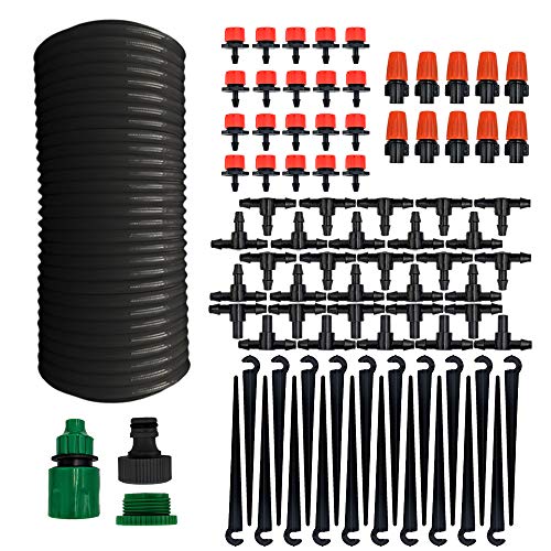 ZEMIO Drip Irrigation System Plant Automatic Watering Equipment Kit Blank Distribution Tubing Adjustable Mist Nozzle Cooling Set for Garden Greenhouse Patio Lawn 65ft 65 Black-50ft