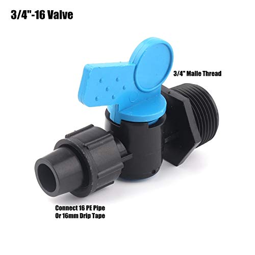 HANDYCRF 2pcs 16mm Drip Irrigation Tape Connectors Farm Watering System PE Pipe Nut Lock Ball Valve Joints Pipe Water Switch Color3l4in16 Valve