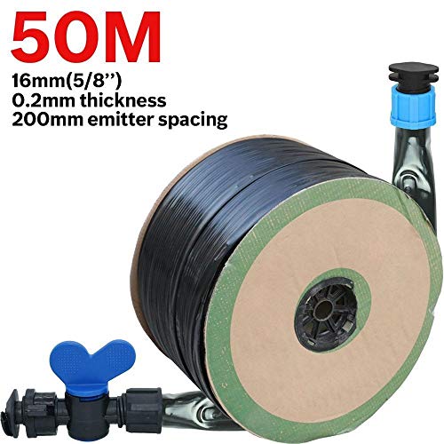 TMYQM 20M-150M 16mm 02mm Thickness Drip Irrigation Tape 58 8mil w 20cm Emitter Dripper Spacing Hose Greenhouse Garden Connector Color  KSL01 KIT090 50M Diameter  58