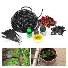 25mDIY Micro Drip Irrigation System Plant Automatic Self Watering Garden Hose Kits with Connector30x Adjustable Dripper