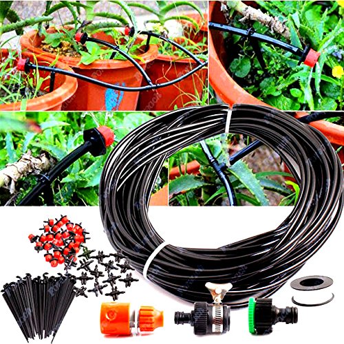 25m Micro Drip Irrigation System Plant Self Watering Garden Hose Kits Drippers Orange Faucet