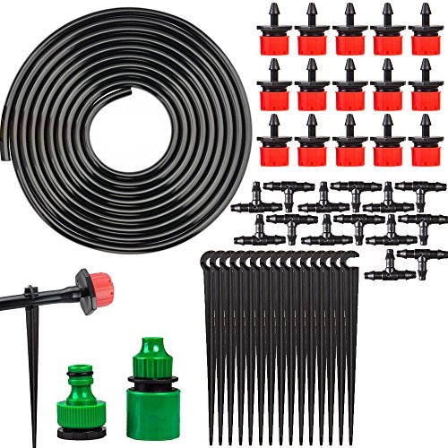CISNO DIY Micro Drip Irrigation System Plant Self Watering Garden Hose Kits Drippers 10M