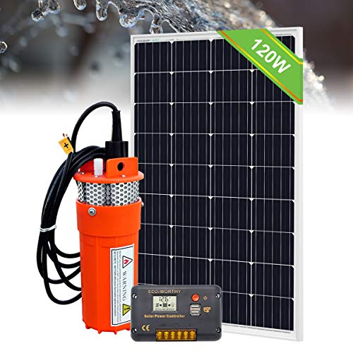 ECO-WORTHY 12V DC Large Flow Solar Water Pump Max Flow 420 GPH Low Noise Submersible Pump with 10FT Extension Cable for Irrigation Deep Well Breeding