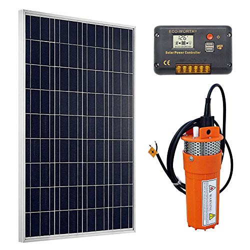 ECO-WORTHY Solar Deep Well Water Pump - 100W Poly Solar Panel with 12V Deep Well Water Pump 20A Charge Controller for Home Irrigation Ranch Farm